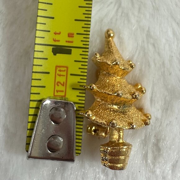 Vintage Textured Satin Gold Tone Metal Balls Christmas Tree Scatter Pin Brooch - Picture 5 of 5